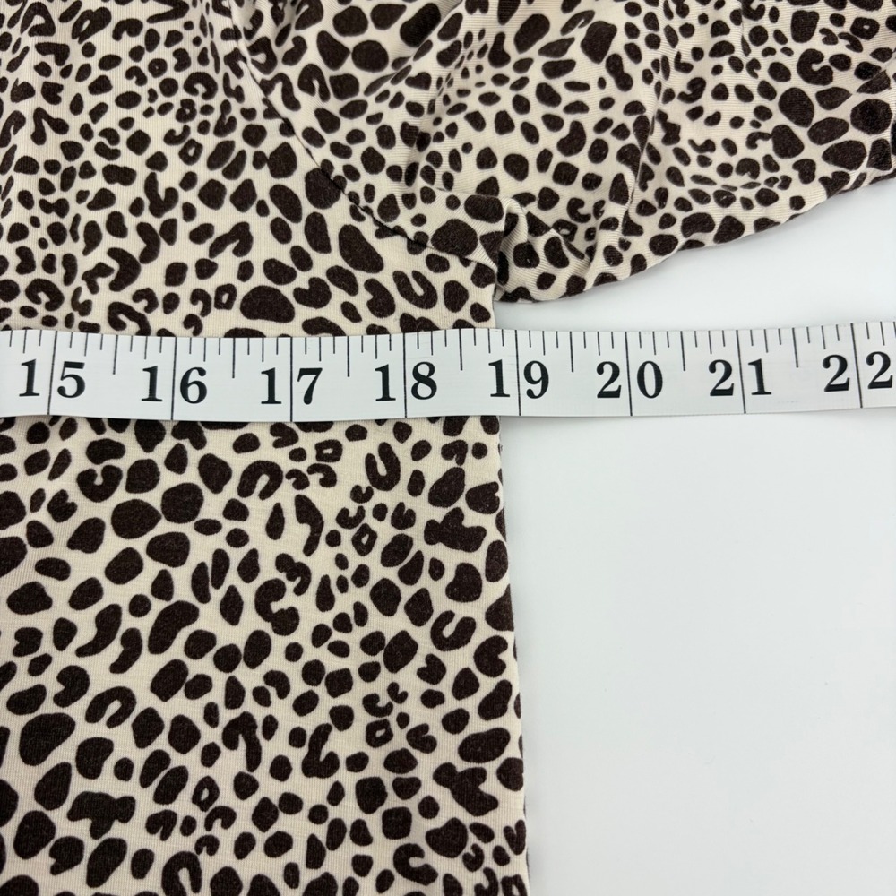 Lands End Cardigan Leopard Print Tan Womens Small 6-8 Longline Open Front Pocket - Picture 6 of 7